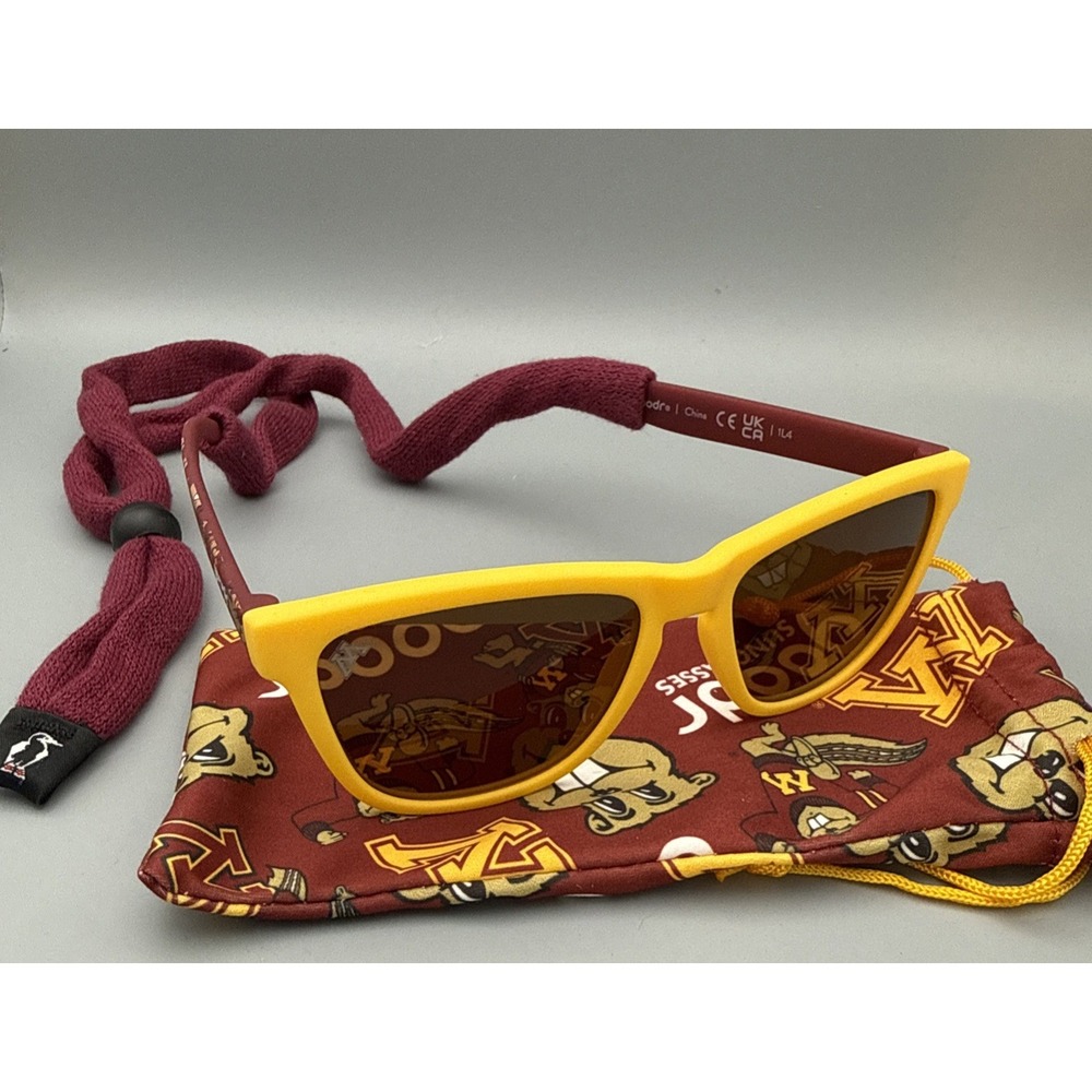 Goodr Sunglasses "SKI-U-MAH" University of Minnesota w/CHUMS strap & travel case